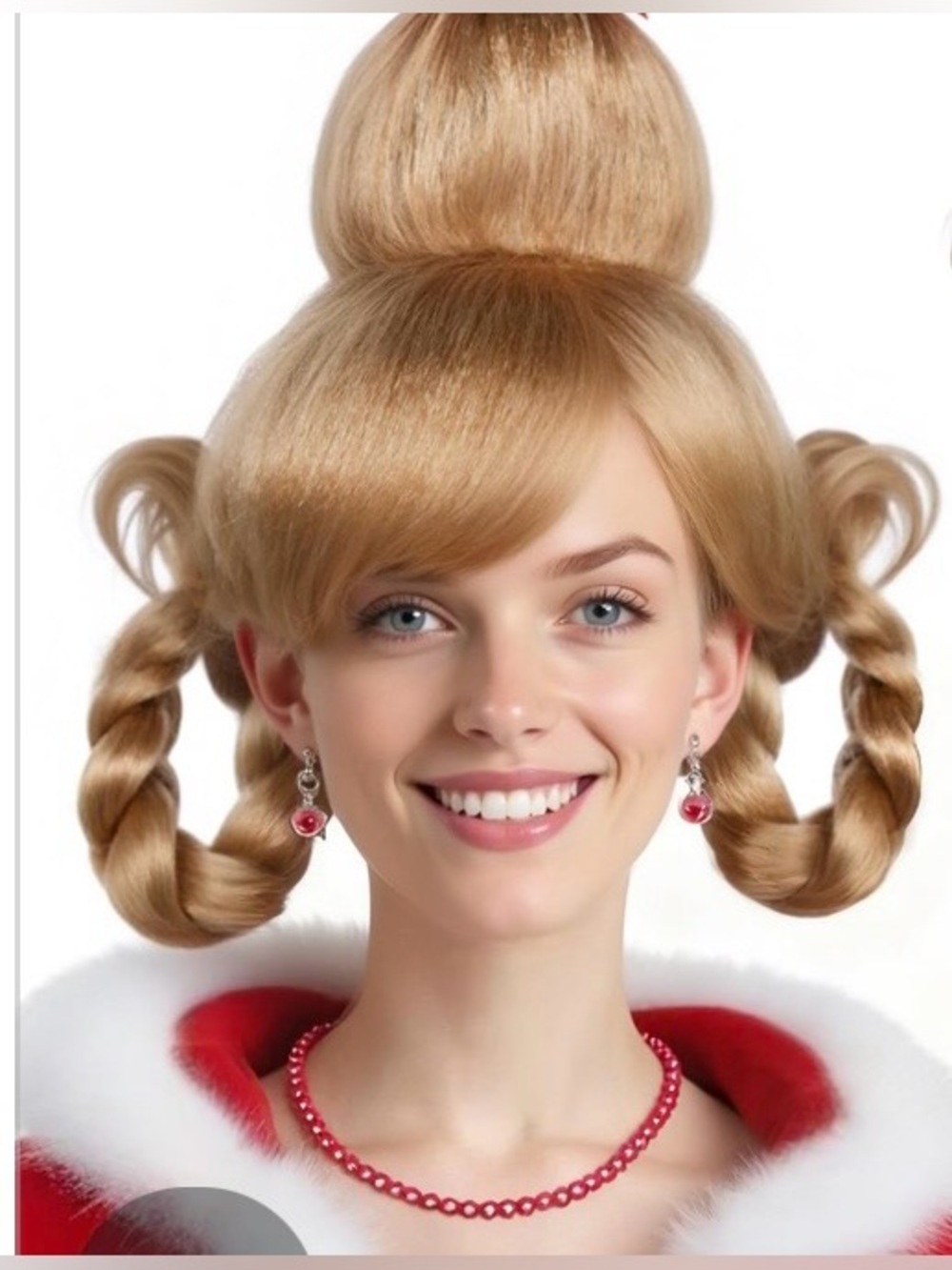 Cindy Lou Who Wig Halloween Christmas Cosplay Blonde Pigtails Bangs